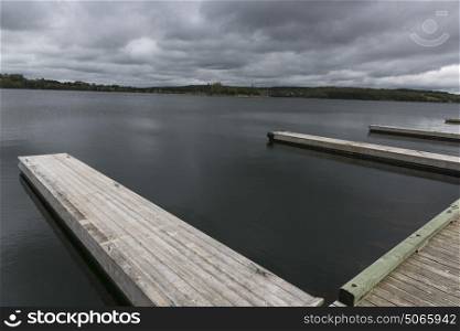 Scenic view of docks n sea, Guysborough, Nova Scotia, Canada