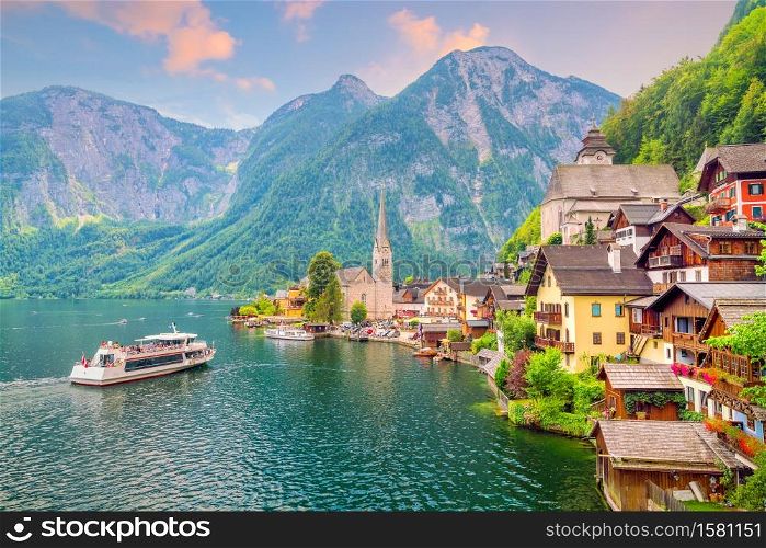 Scenic view of famous Hallstatt village in Austria, Alps. Europe
