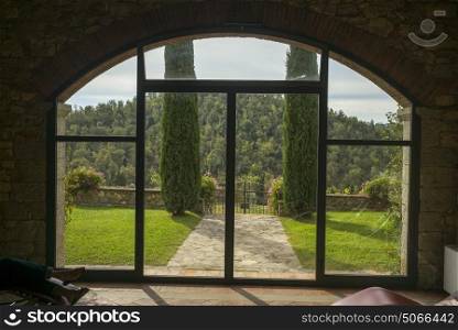 Scenic view of forest seen through window, Gaiole In Chianti, Tuscany, Italy