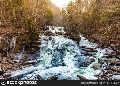 Scenic view of frozen Bastion falls at upstate New York area. Scenic view of frozen Bastion falls at upstate New York