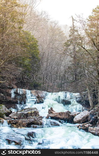 Scenic view of frozen Bastion falls at upstate New York area. Scenic view of frozen Bastion falls at upstate New York