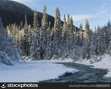 Scenic view of frozen lake, Regional District of Fraser-Fort George, Highway 16, Yellowhead Highway, British Columbia, Canada