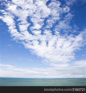Scenic view of horizon with blue sky and cloud texture over water.