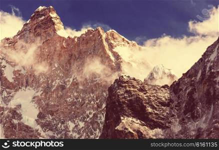 Scenic view of Jannu peak, Kanchenjunga Region,Himalayas,Nepal.