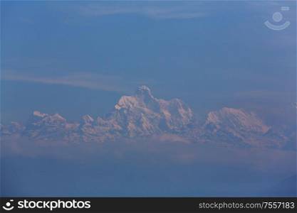 Scenic view of Kanchenjunga peak at sunset, Himalayas, Nepal.