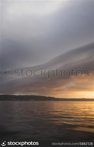 Scenic view of lake at dusk, Lake Of The Woods, Ontario, Canada