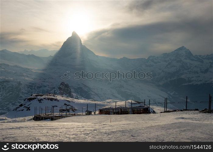 Scenic view of Matterhorn peak from Gornergrat in Zermatt, Switzerland