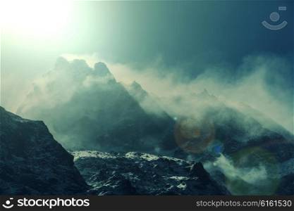 Scenic view of mountains, Kanchenjunga Region, Himalayas, Nepal.