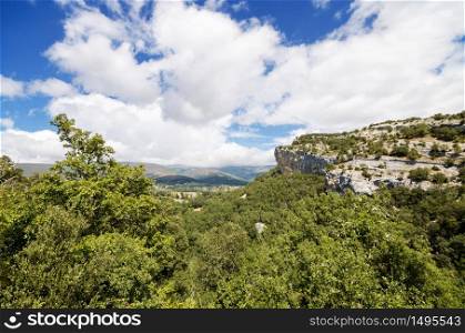 Scenic view of Ojo guarena Valley, in Merindades, Burgos, Spain.