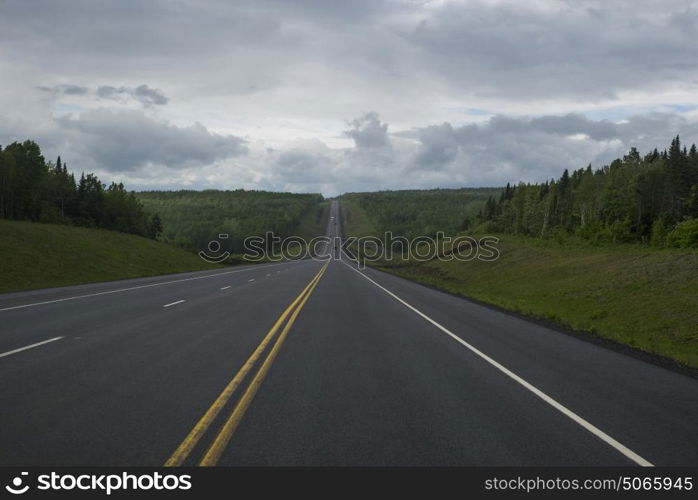Scenic view of road passing through landscape, Durham Bridge, New Brunswick, Canada