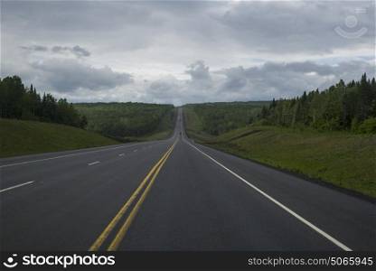 Scenic view of road passing through landscape, Durham Bridge, New Brunswick, Canada