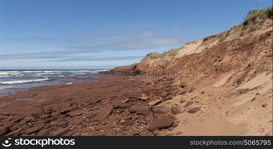 Scenic view of rocky coastline, Green Gables, Cavendish, Prince Edward Island National Park, Prince Edward Island, Canada