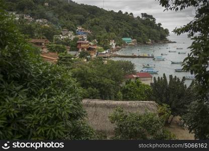 Scenic view of small coastal town, Yelapa, Jalisco, Mexico