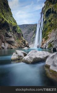 Scenic view of spectacular Tamul Waterfall, Tampaon River, Huasteca Potosina, Mexico