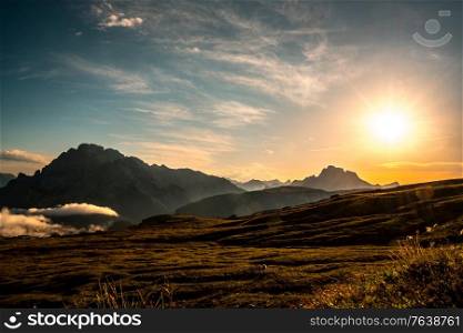 Scenic view of the beautiful landscape in the Alps, Beautiful nature of Italy Dolomites Alps.