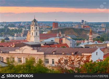 Scenic view of the city on the sunset. Vilnius. Lithuania.. Vilnius. Aerial view of the city.