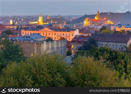 Scenic view of the city on the sunset. Vilnius. Lithuania.. Vilnius. Aerial view of the city.