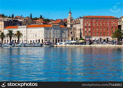 Scenic view of the city promenade and harbor on a sunny day. Split Croatia.. Split. City embankment on a sunny day.