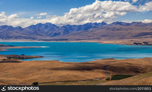 Scenic view of the colourful Lake Tekapo