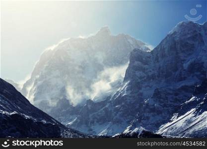 Scenic view of the famous rocky Jannu peak in Kanchenjunga Region, Himalayas, Nepal.
