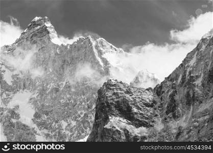 Scenic view of the Jannu peak in Kanchenjunga Region, Himalayas, Nepal.