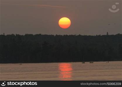 Scenic view of the lake at sunset, Lake of The Woods, Ontario, Canada
