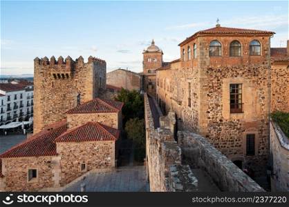 Scenic view of the medieval city of Caceres at twilight. High quality photo. Scenic view of the medieval city of Caceres at twilight.