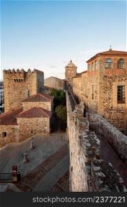 Scenic view of the medieval city of Caceres at twilight. High quality photo. Scenic view of the medieval city of Caceres at twilight.