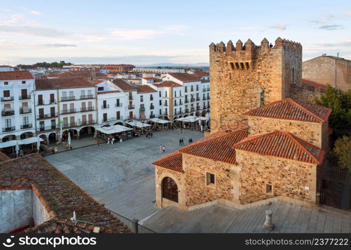 Scenic view of the medieval city of Caceres at twilight. High quality photo. Scenic view of the medieval city of Caceres at twilight.