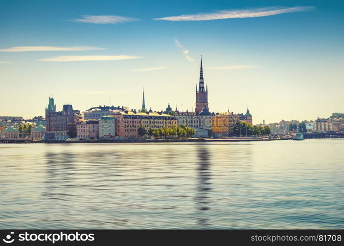 Scenic view of the Old Town or Gamla Stan in Stockholm, Sweden, vintage effect