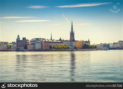 Scenic view of the Old Town or Gamla Stan in Stockholm, Sweden, vintage effect