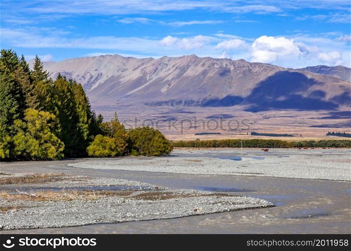 Scenic view of the Waitaki River in New Zealand