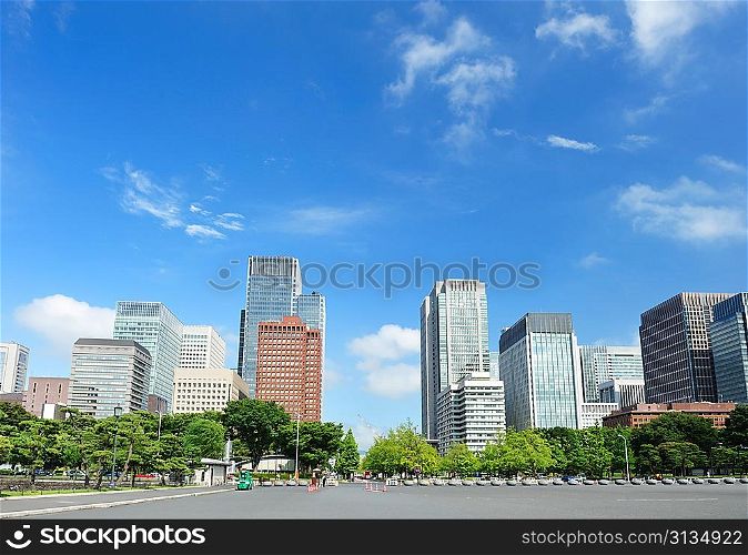 Scenic view of Tokyo, buildings near imperial palace
