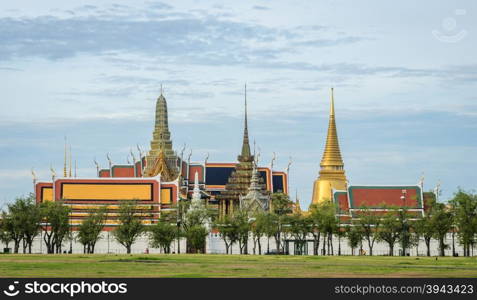 Scenic view of Wat Phra Kaew or Temple of the Emerald Buddha in the morning. The most sacred Buddhist temple in Thailand