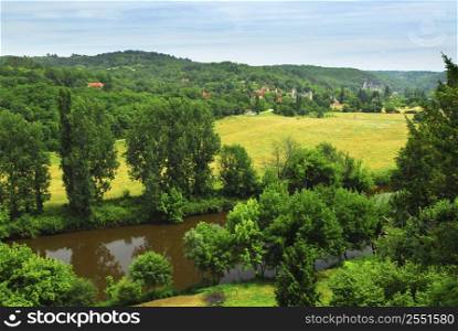 Scenic view on Dordogne river and contryside, Perigord, France