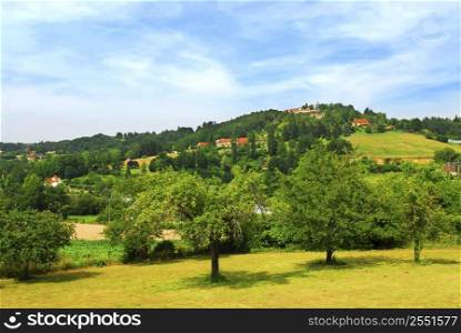 Scenic view on rural landscape in Perigord, France.