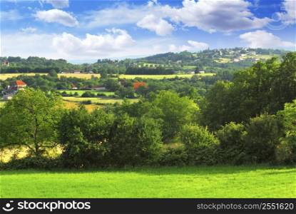 Scenic view on summer agricultural landscape in rural France