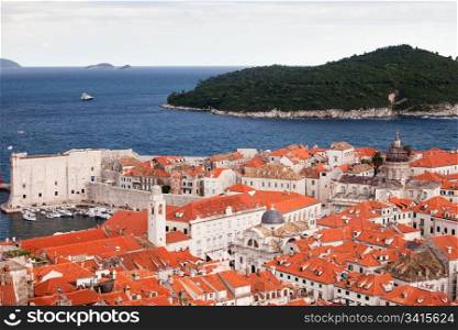 Scenic view over Dubrovnik Old City and Lokrum Island on the Adriatic Sea in Croatia
