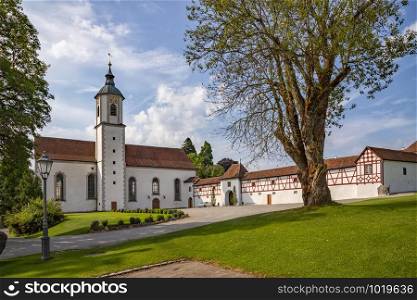 Scenic view to the cathedral of Zeil Castle near Leutkirch, Germany