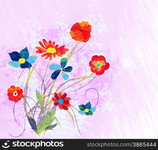 Scenic watercolor background, floral composition