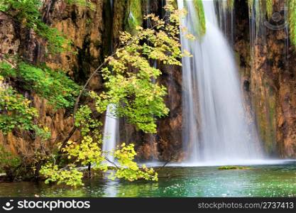 Scenic waterfall in the autumn mediterranean forest