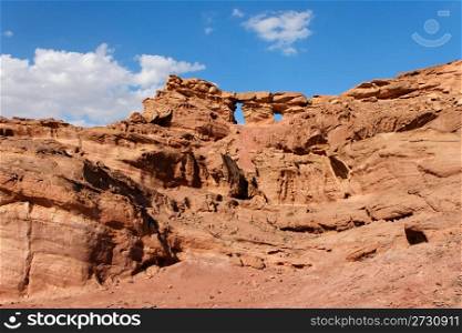 Scenic weathered rock in stone desert