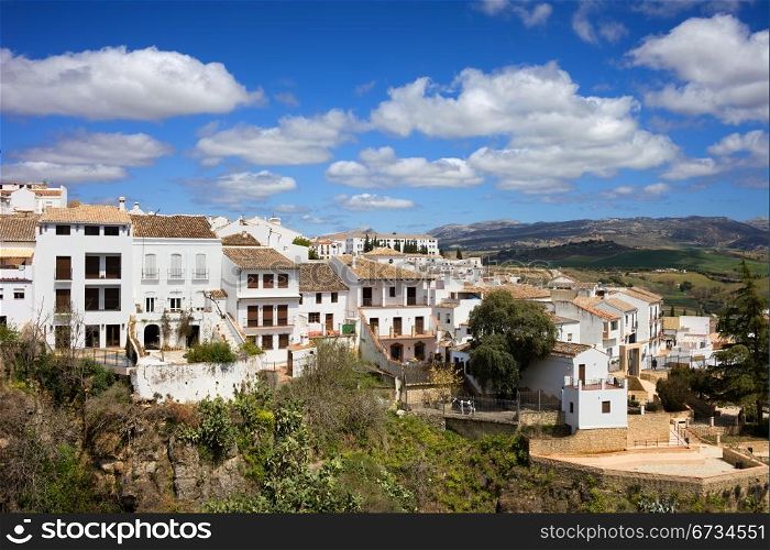 Scenic white town (Spanish: Pueblo Blanco) of Ronda on a hill in Andalusia region of Spain, Malaga province.