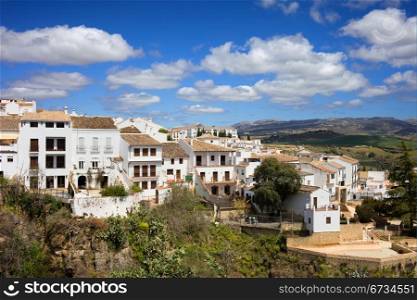 Scenic white town (Spanish: Pueblo Blanco) of Ronda on a hill in Andalusia region of Spain, Malaga province.