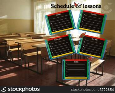 schedule of lessons for a week on the classroom background