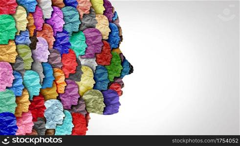 Schizophrenia disorder and psychiatric disease or mental health as a psychiatry and psychology concept for human abnormal personality behavior and mood illness in a 3D illustration style.