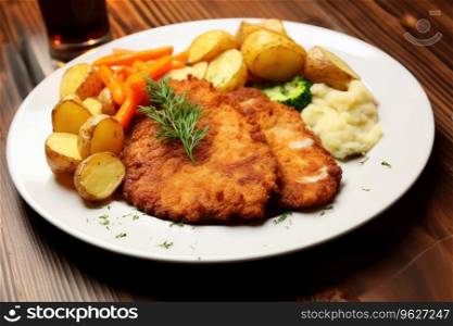 Schnitzel with potatoes and vegetables. Schnitzel with potatoes and vegetables.