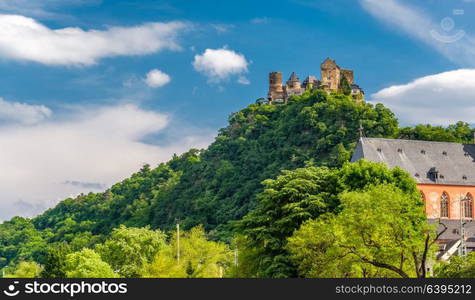 Schonburg Castle at Rhine Valley (Rhine Gorge) near Oberwesel, Germany. Built some time between 1100 and 1149.