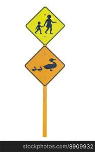 School area and Ducks warning traffic signs  isolated on a white background