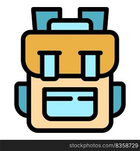 School backpack icon. Outline school backpack vector icon color flat isolated. School backpack icon color outline vector
